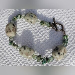 Vintage Lotus Jasper Stone   Toogle Bracelet, earthly tones